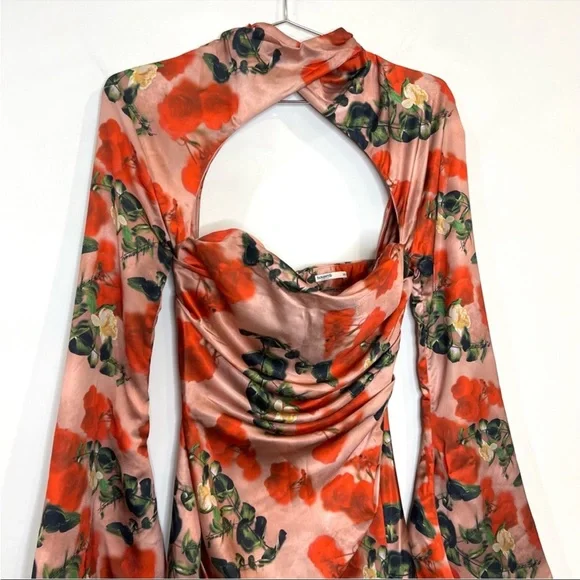 House of CB ‘Toira’ Satin Rose Print draped corset mini dress NWOT - Picture 5 of 12